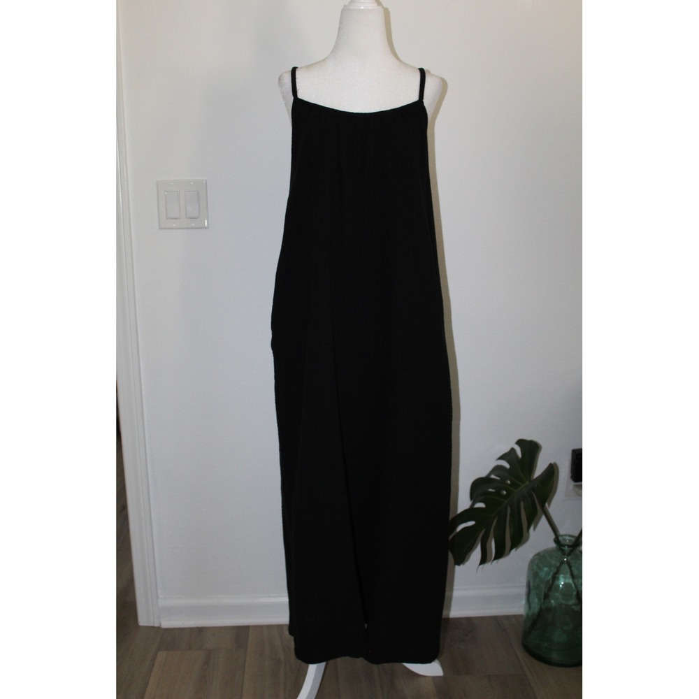 Sol Angeles Women's Black Cotton Gauze Back Tie Maxi Dress Pockets M/L